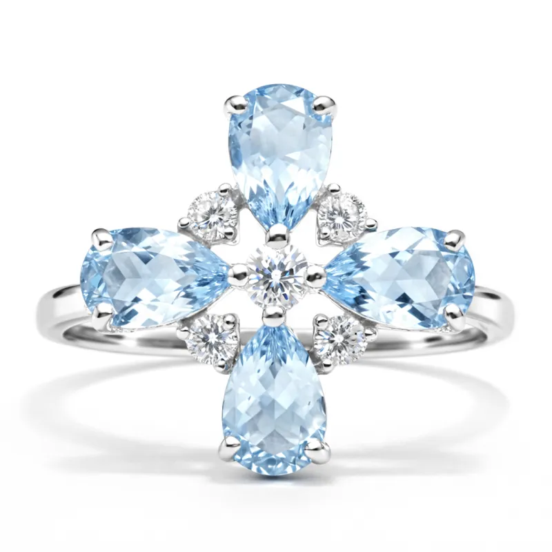 Natural Sky Blue Topaz Silver Leaf Clover Ring made by Zulily