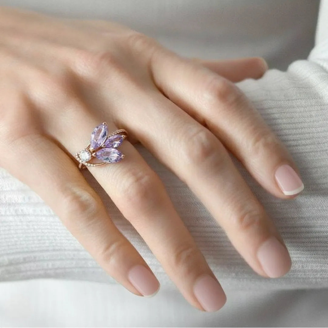 2.10 Ct Marquise Purple Amethyst and White Topaz Prong Silver Floral Ring sold by Zulily product image thumbnail 4