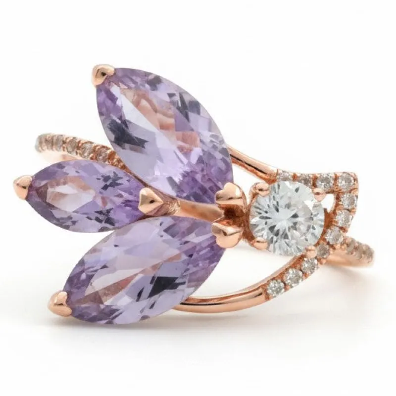 2.10 Ct Marquise Purple Amethyst and White Topaz Prong Silver Floral Ring made by Zulily