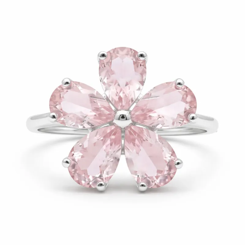 Natural Rose Quartz Sterling Silver Flower Ring made by Zulily