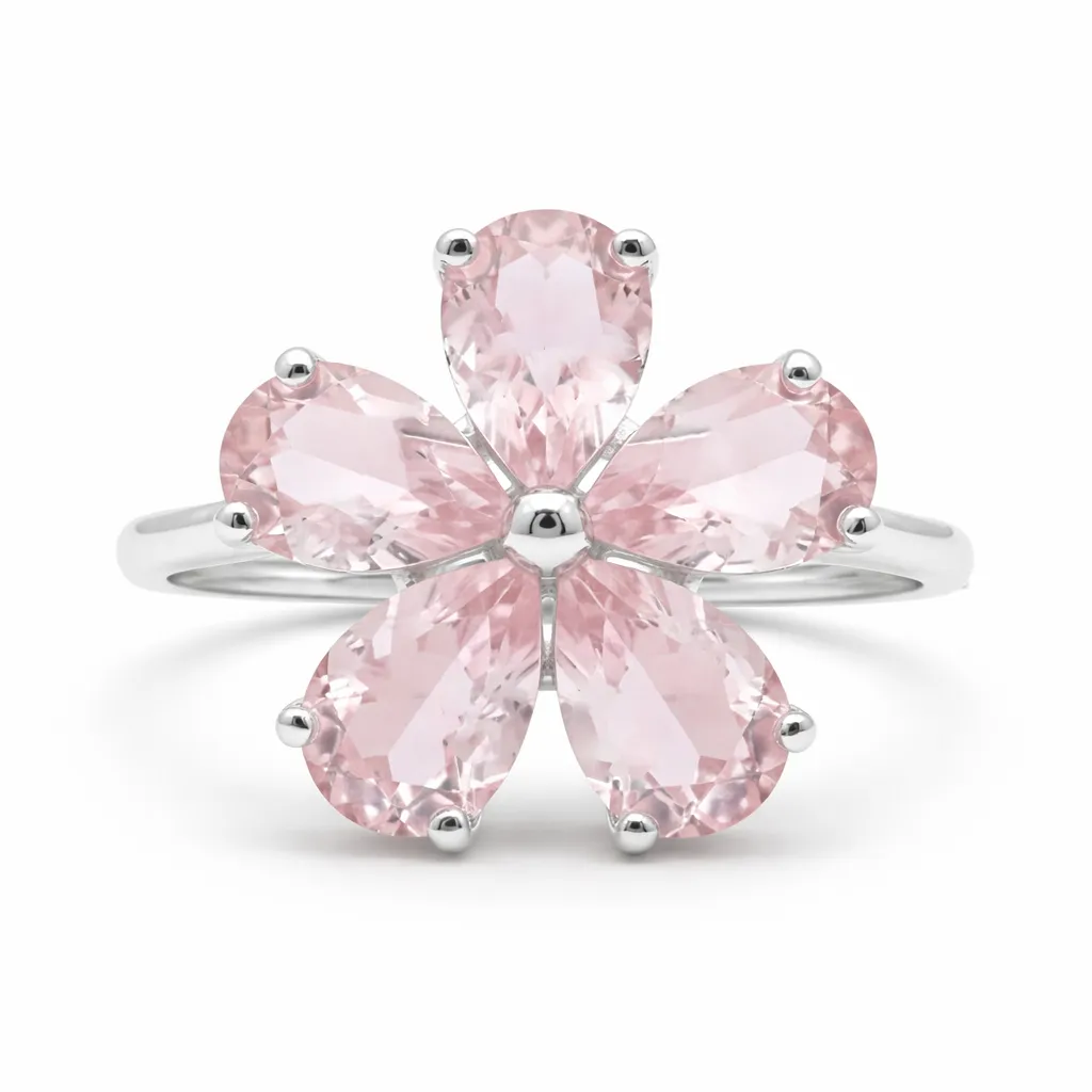 Natural Rose Quartz Sterling Silver Flower Ring sold by Zulily