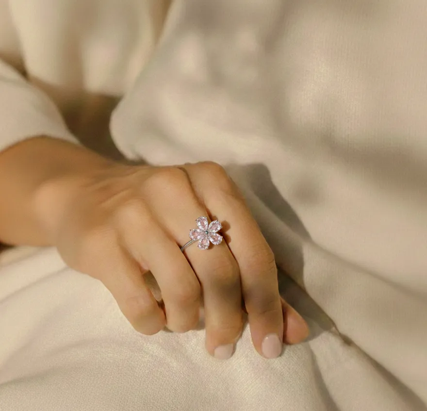 Natural Rose Quartz Sterling Silver Flower Ring sold by Zulily product image thumbnail 2