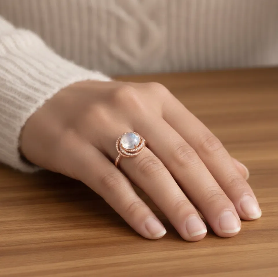 Natural White Moonstone Sterling Silver Ring sold by Zulily product image thumbnail 2