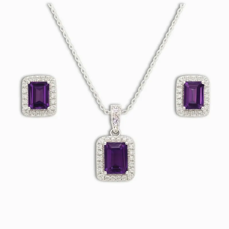 Silver Natural Amethyst Earrings and Necklace Jewelry Sets made by Zulily