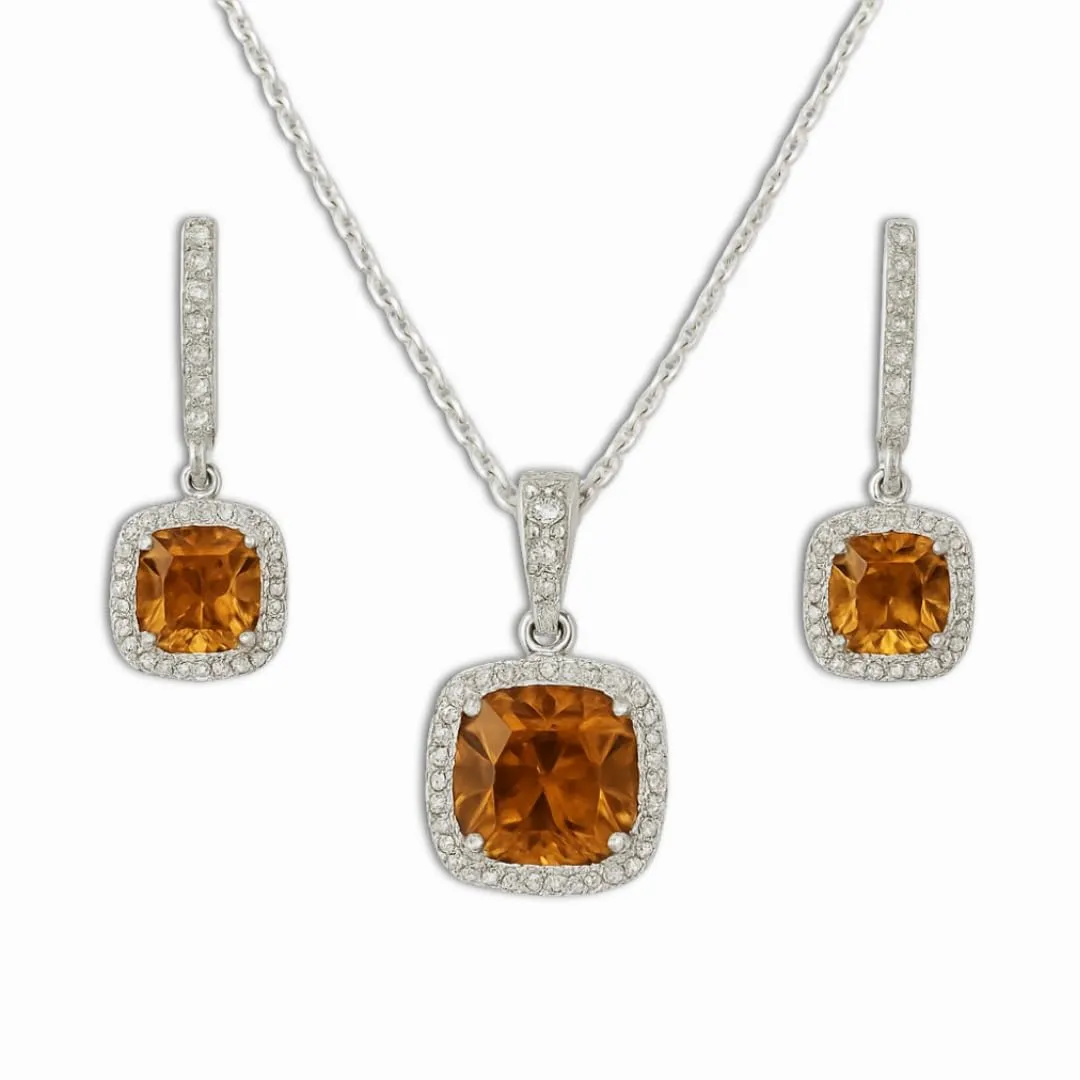 Silver Natural Cushion Citrine Earrings and Necklace Jewelry Sets sold by Zulily