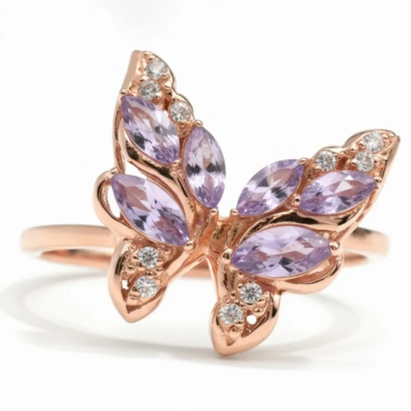 0.14 Ct Marquise Purple Amethyst and White Topaz Prong Silver Butterfly Ring made by Zulily