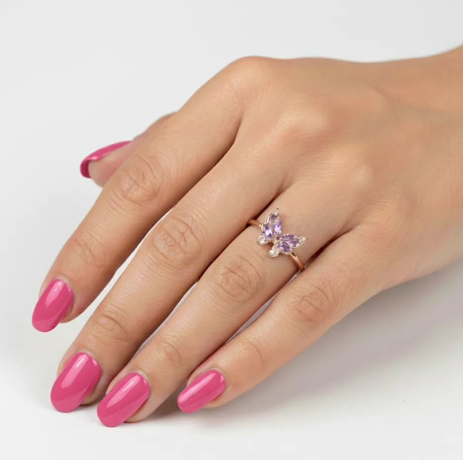 0.14 Ct Marquise Purple Amethyst and White Topaz Prong Silver Butterfly Ring sold by Zulily product image thumbnail 2