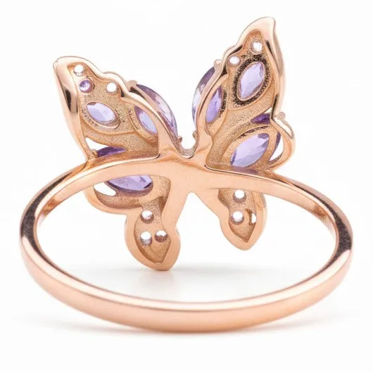 0.14 Ct Marquise Purple Amethyst and White Topaz Prong Silver Butterfly Ring sold by Zulily product image thumbnail 3