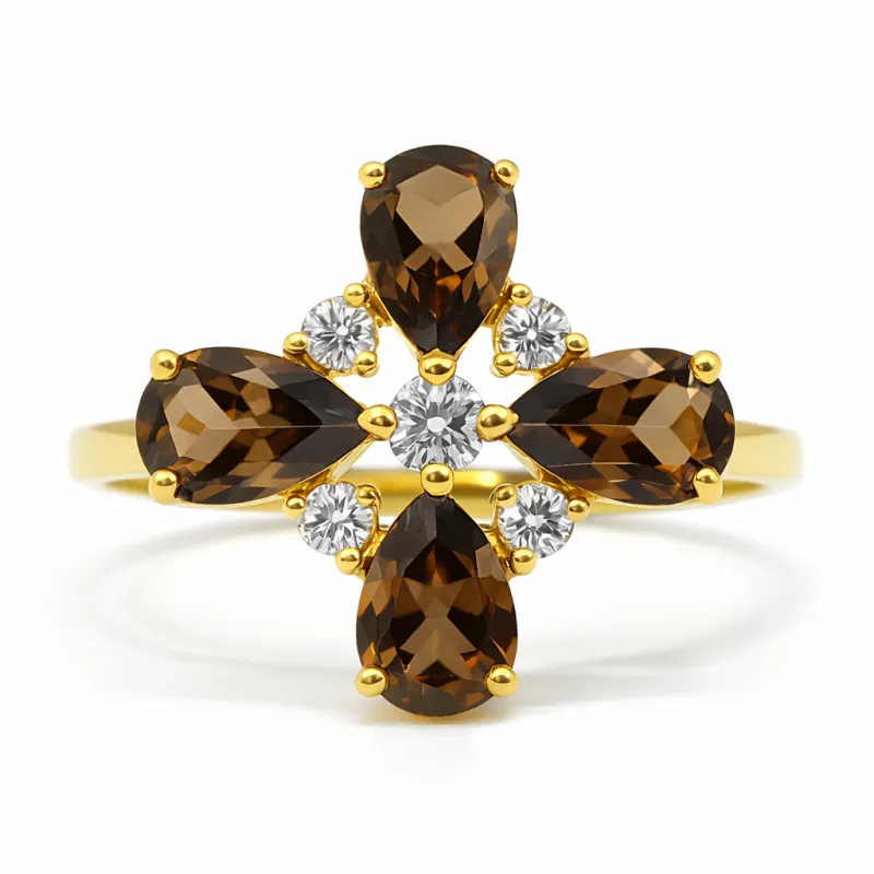 Natural Smoky Quartz Silver Leaf Clover Ring made by Zulily
