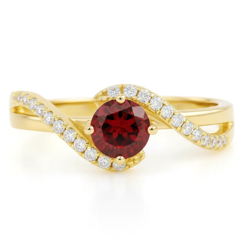 0.72 Round Red Garnet and White Topaz Prong Silver Bypass Ring made by Zulily