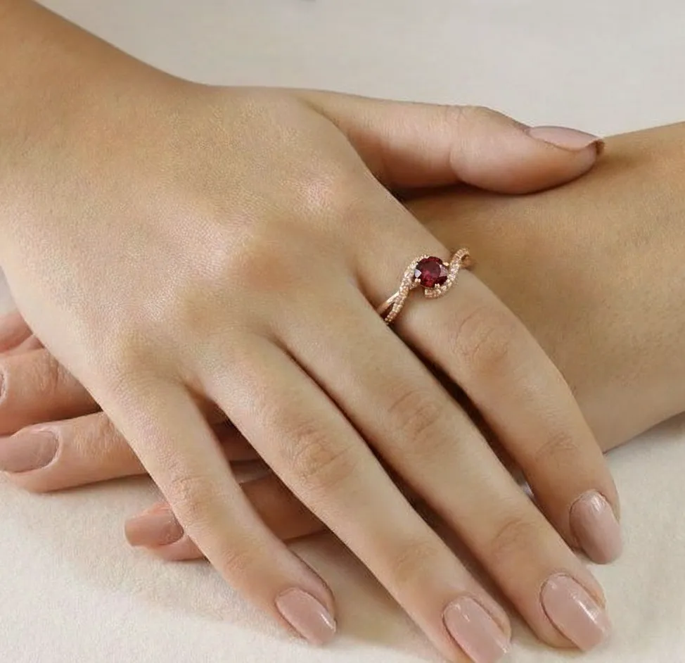0.72 Round Red Garnet and White Topaz Prong Silver Bypass Ring sold by Zulily product image thumbnail 2