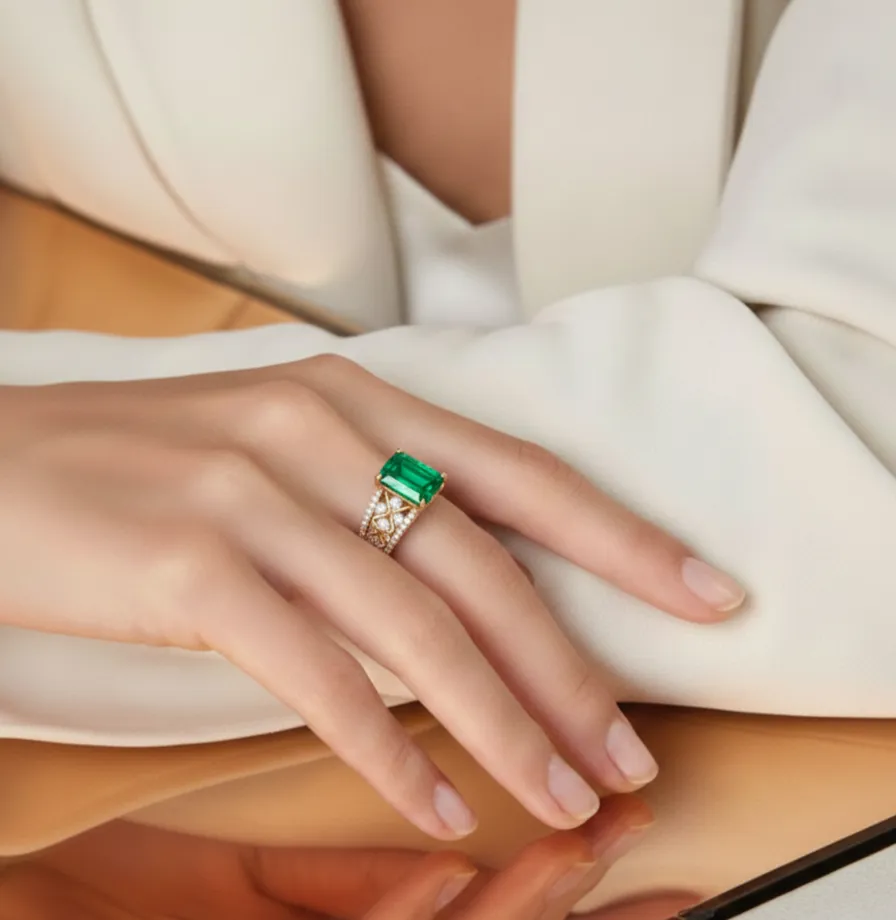 Emerald Cut Natural Green Agate Silver Statement Ring sold by Zulily product image thumbnail 2