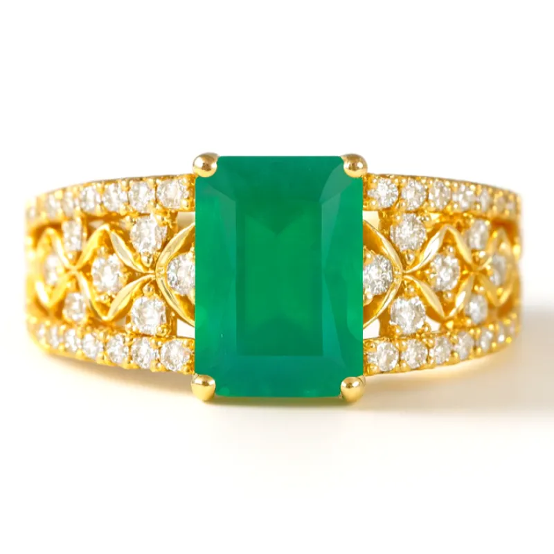 Emerald Cut Natural Green Agate Silver Statement Ring made by Zulily
