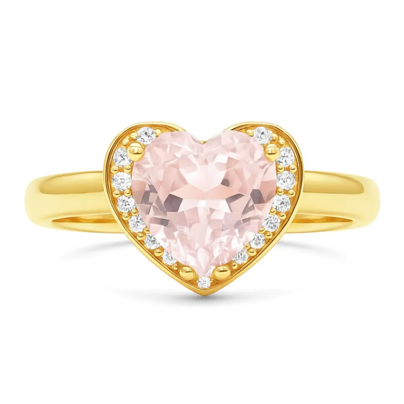 Natural Rose Quartz Gold Plated Silver Halo Heart Ring made by Zulily