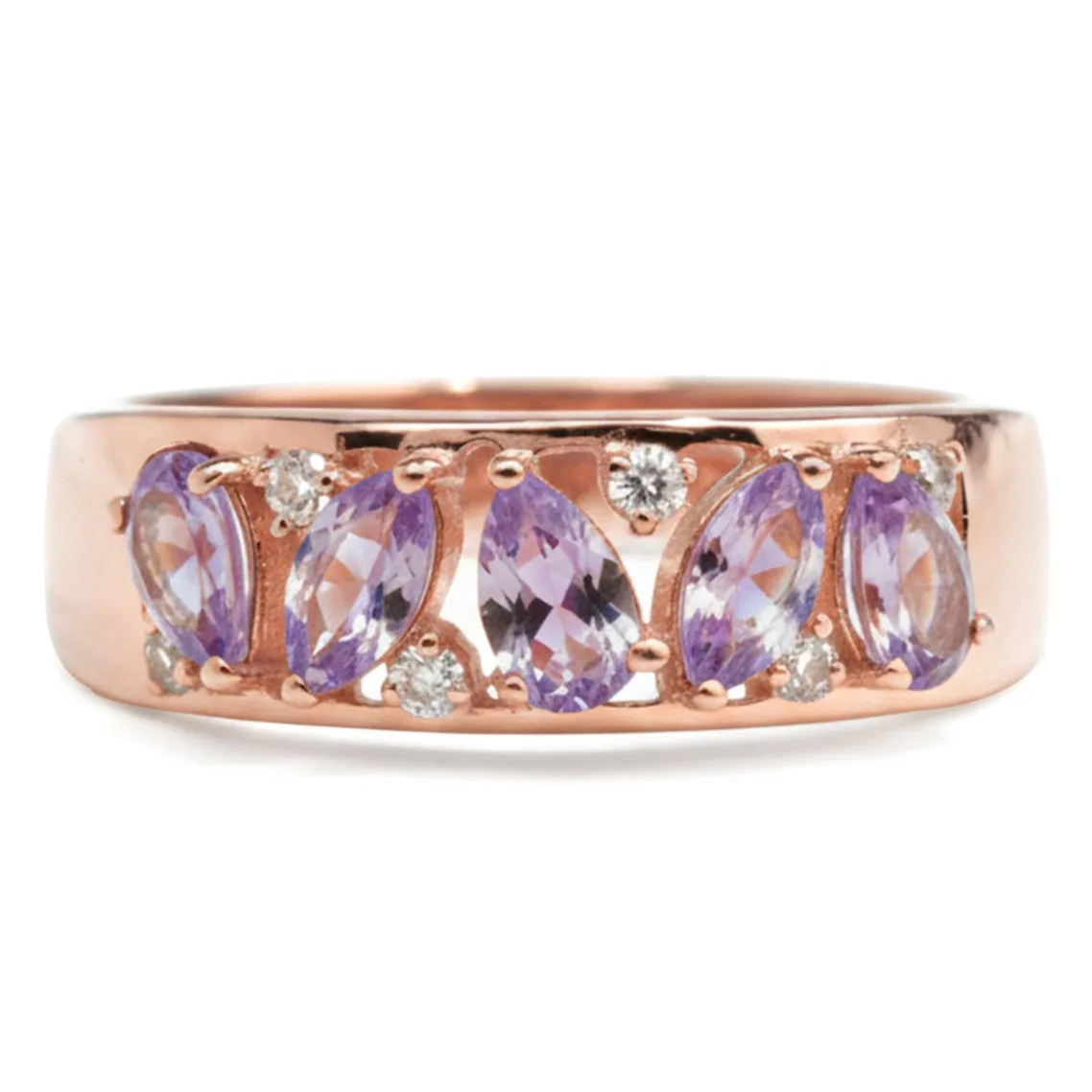 0.54 Ct Pear and Marquise Purple Amethyst and White Topaz Prong Silver Leaf Band Ring sold by Zulily