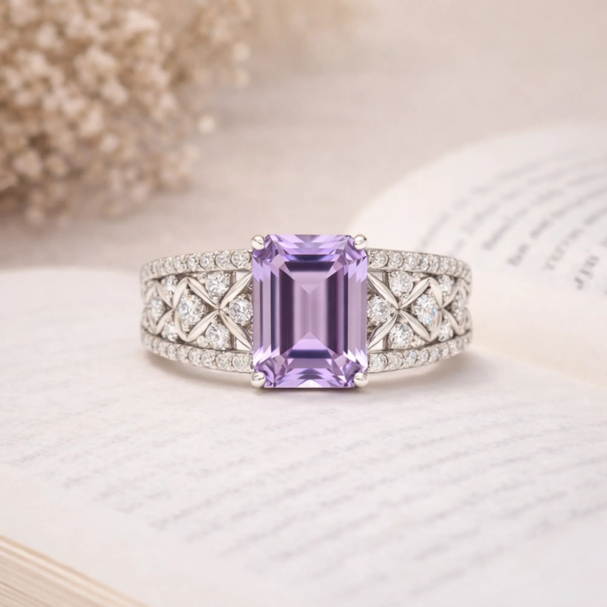 1.66 Ct Octagon Purple Amethyst and White Topaz Prong Silver Statement Ring sold by Zulily product image thumbnail 5