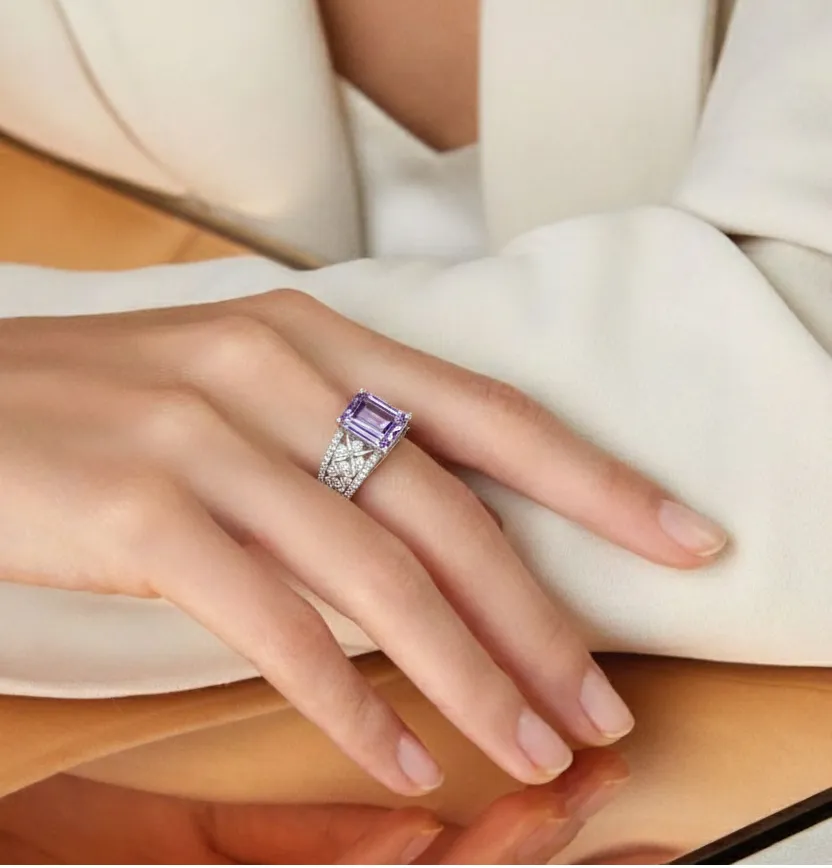 1.66 Ct Octagon Purple Amethyst and White Topaz Prong Silver Statement Ring sold by Zulily product image thumbnail 2