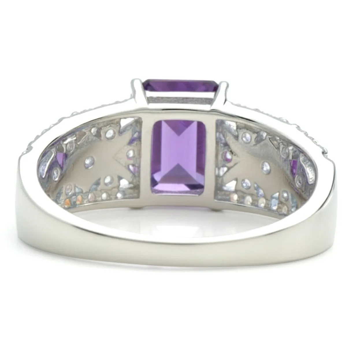 1.66 Ct Octagon Purple Amethyst and White Topaz Prong Silver Statement Ring sold by Zulily product image thumbnail 4