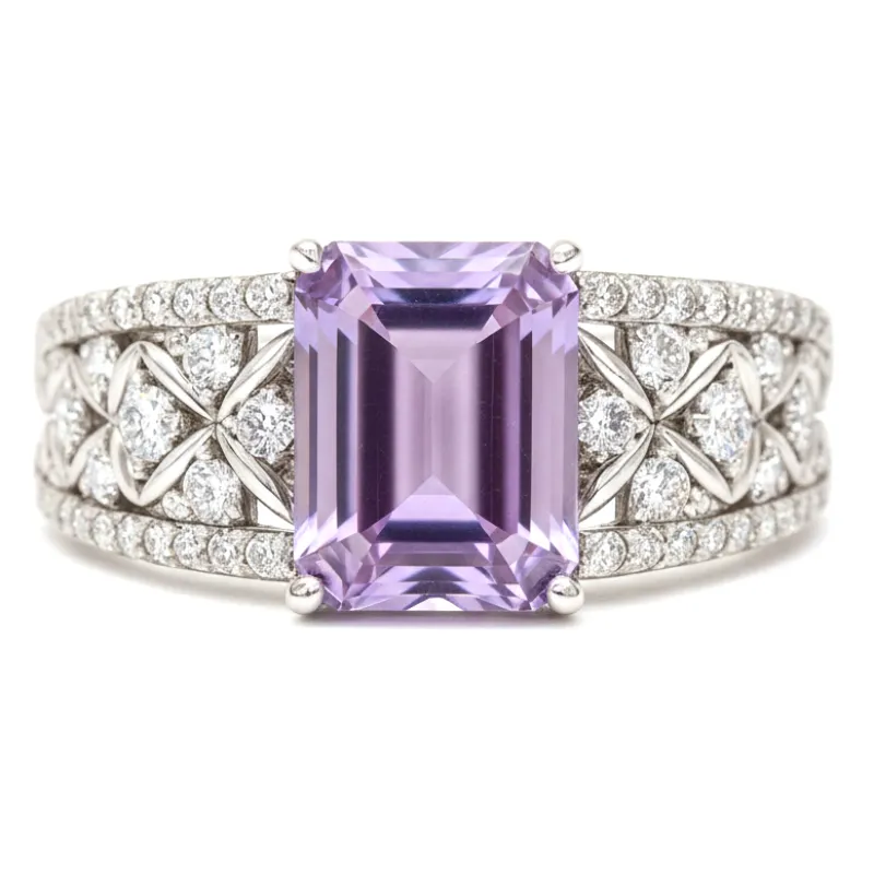 1.66 Ct Octagon Purple Amethyst and White Topaz Prong Silver Statement Ring made by Zulily