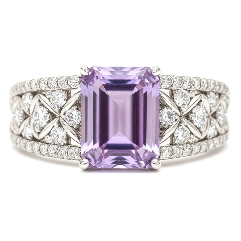 1.66 Ct Octagon Purple Amethyst and White Topaz Prong Silver Statement Ring sold by Zulily