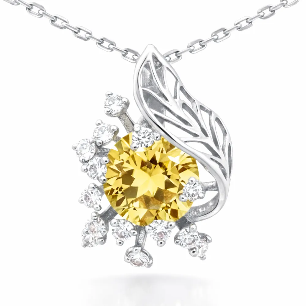 Natural Yellow Citrine Silver Flower Necklace sold by Zulily