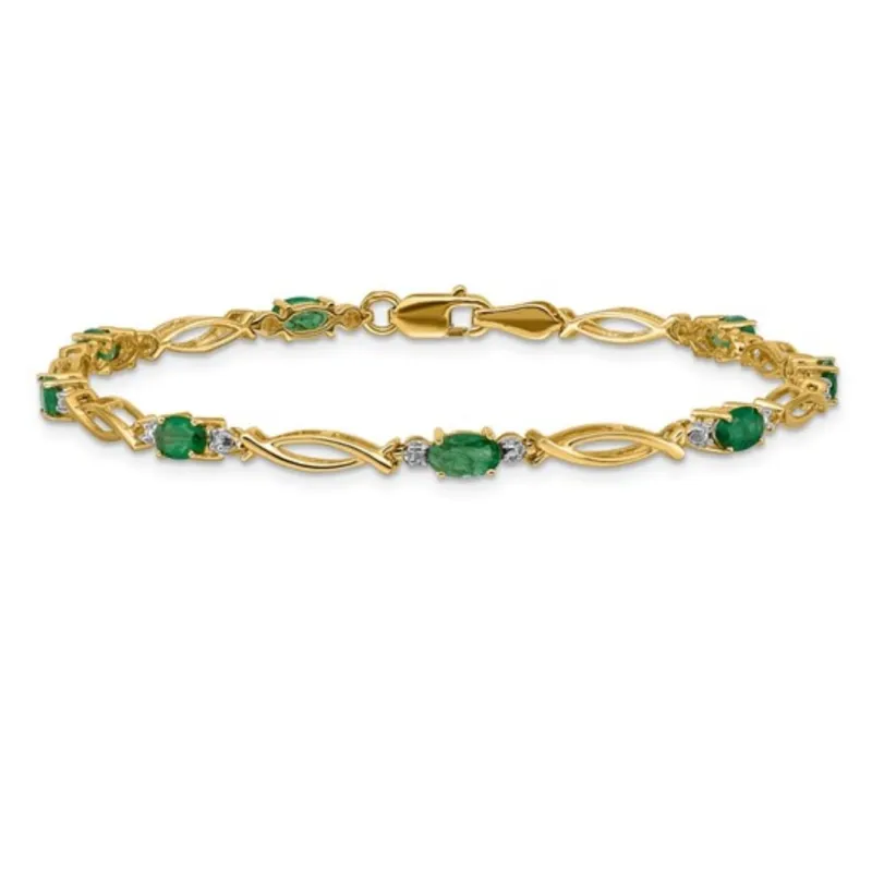 Oval Green Emerald & Diamond Prong 14K Yellow Gold Infinity Link Bracelet made by Zulily