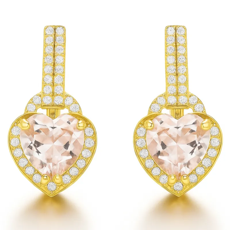 Pink Natural Rose Quartz Sterling Silver Heart Earrings made by Zulily