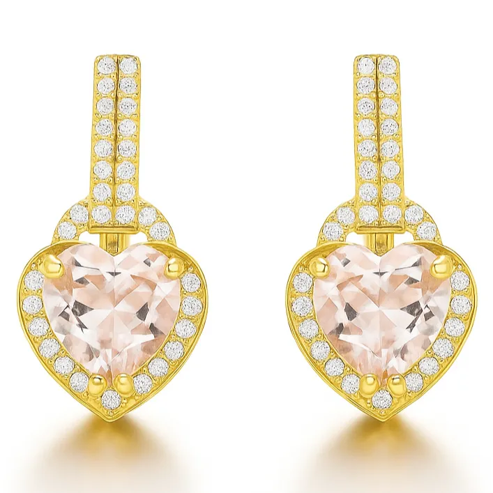 Pink Natural Rose Quartz Sterling Silver Heart Earrings sold by Zulily