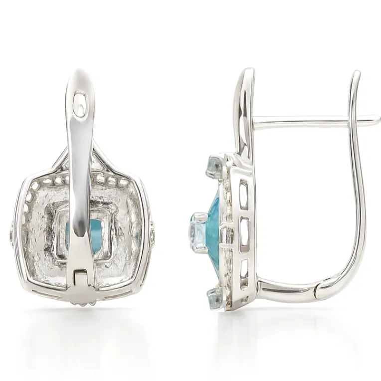Natural Blue Topaz Sterling Silver Halo Earrings sold by Zulily product image thumbnail 2