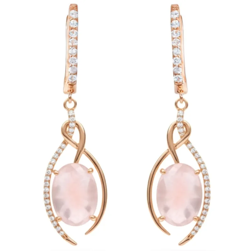 Natural Rose Quartz Rose Gold Plating Silver Drop Earrings made by Zulily