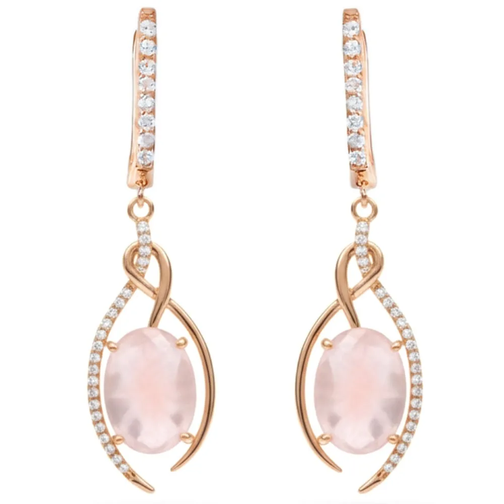 Natural Rose Quartz Rose Gold Plating Silver Drop Earrings sold by Zulily