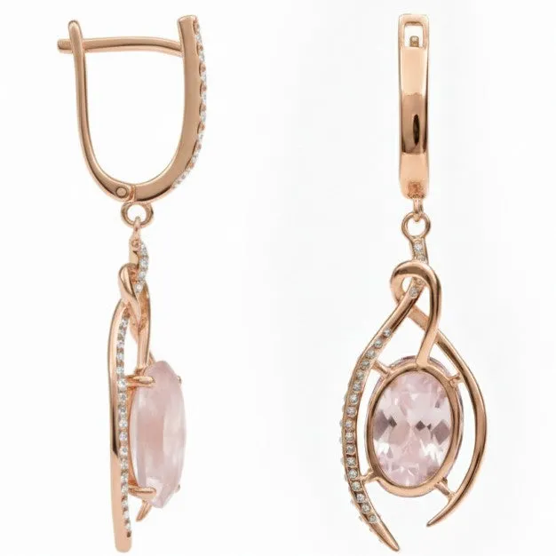 Natural Rose Quartz Rose Gold Plating Silver Drop Earrings sold by Zulily product image thumbnail 2