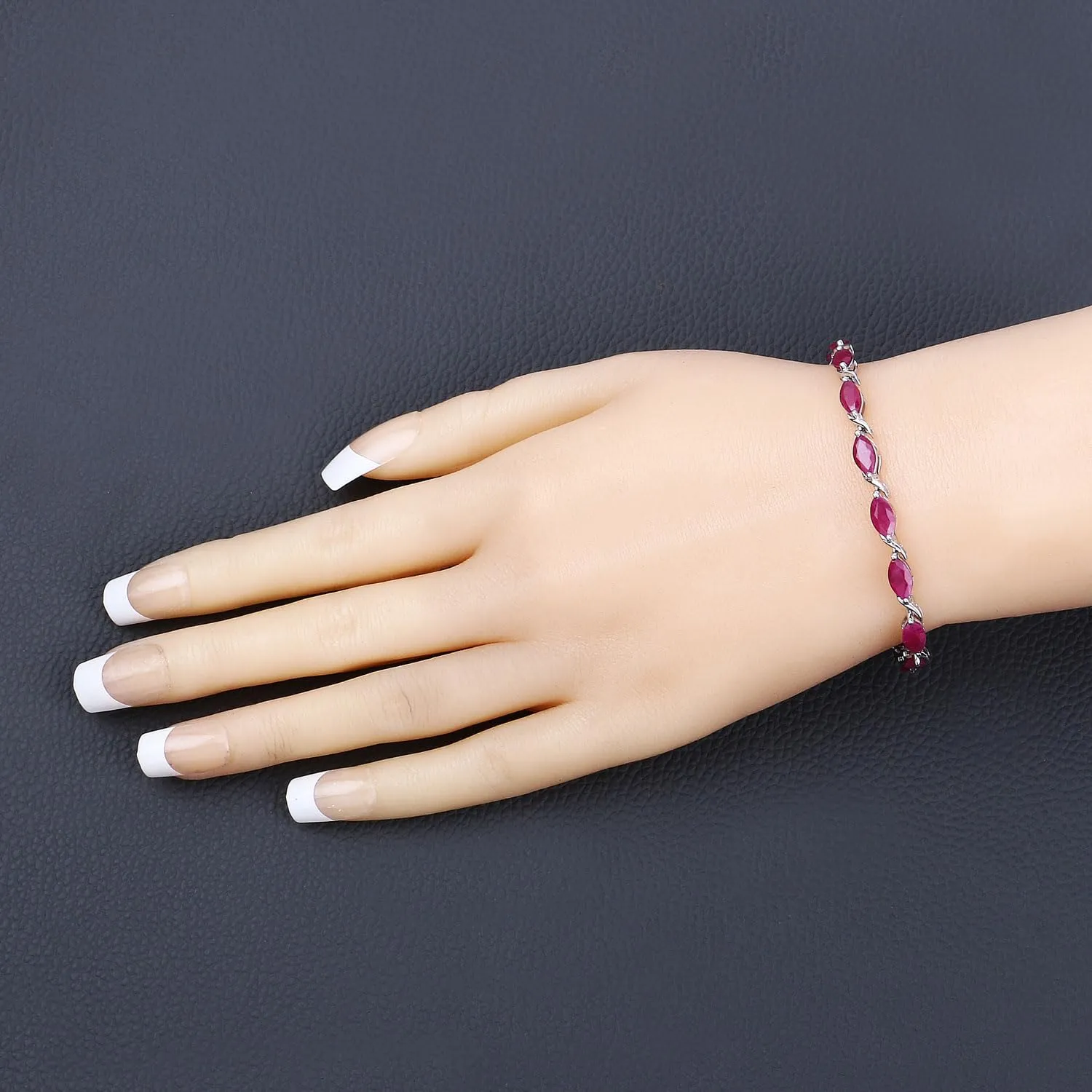 Marquise Pink Ruby Prong 10K White Gold Tennis Bracelet sold by Zulily product image thumbnail 2