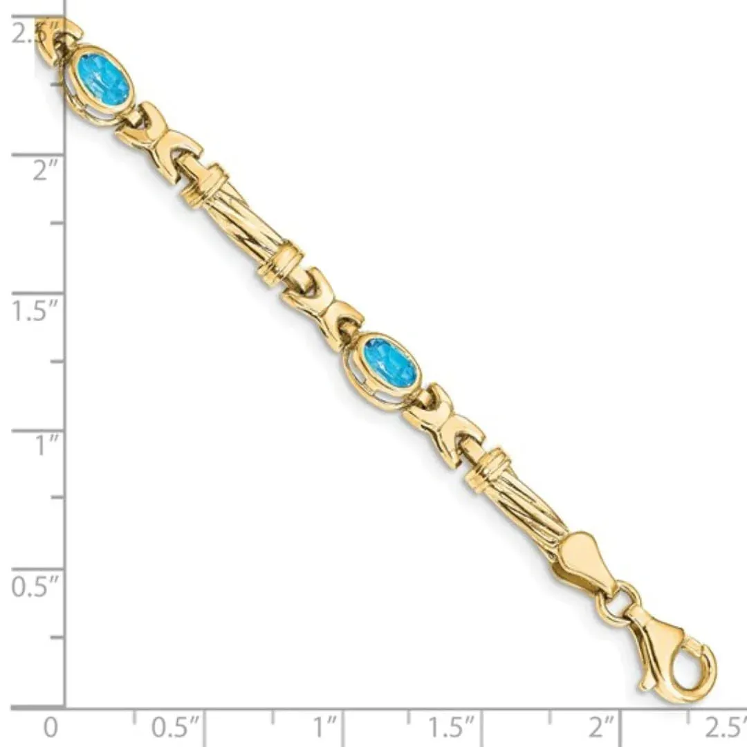 Oval Swiss Blue Topaz Bezel 10K Yellow Gold Fancy Link Bracelet sold by Zulily product image thumbnail 4