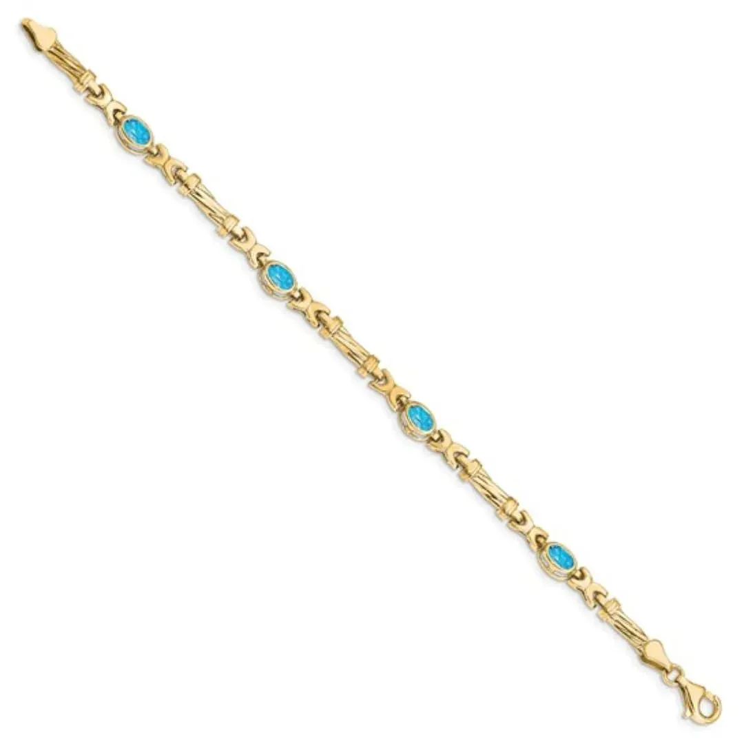 Oval Swiss Blue Topaz Bezel 10K Yellow Gold Fancy Link Bracelet sold by Zulily product image thumbnail 3