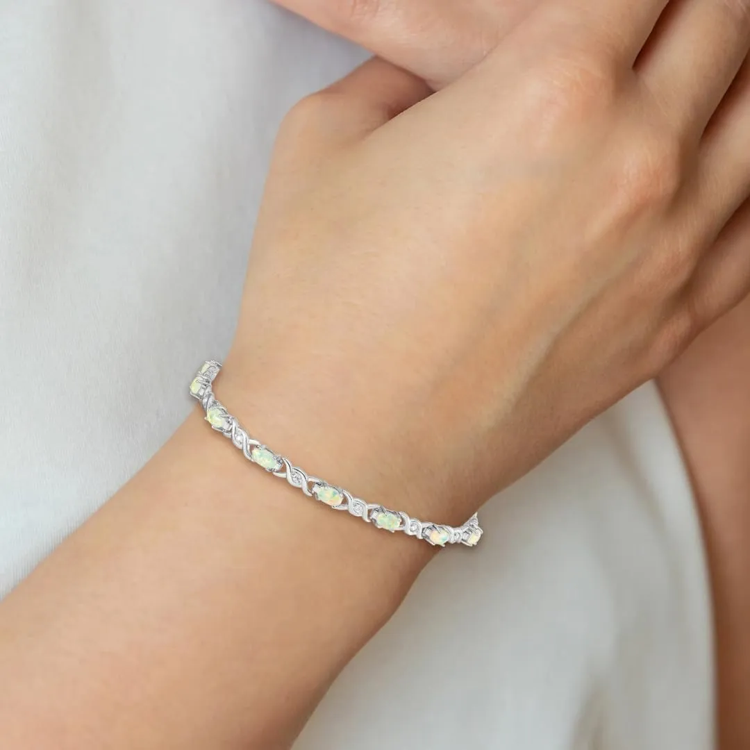 Oval White Created Opal & Diamond Prong Sterling Silver Infinity Link Bracelet sold by Zulily product image thumbnail 5