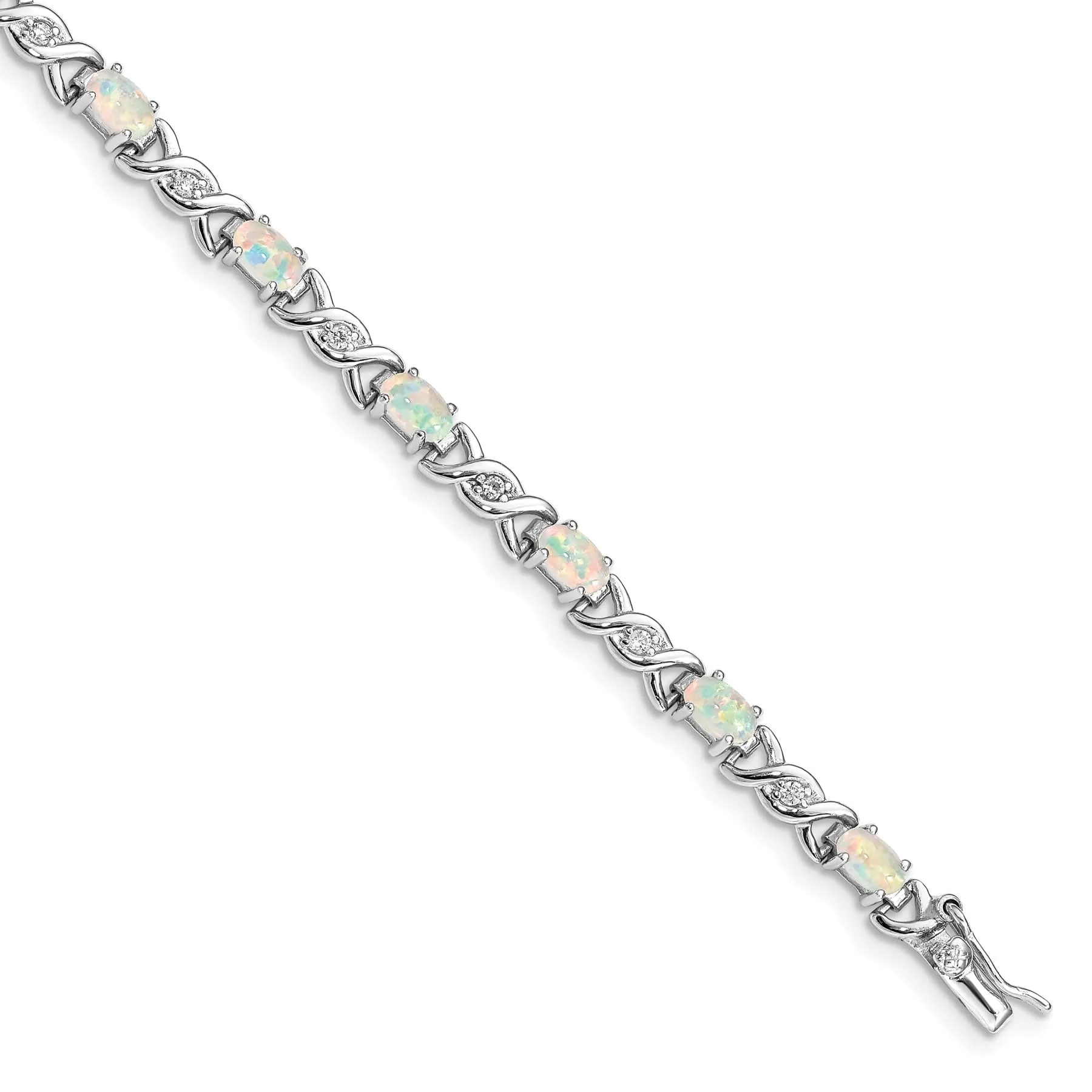 Oval White Created Opal & Diamond Prong Sterling Silver Infinity Link Bracelet sold by Zulily product image thumbnail 2