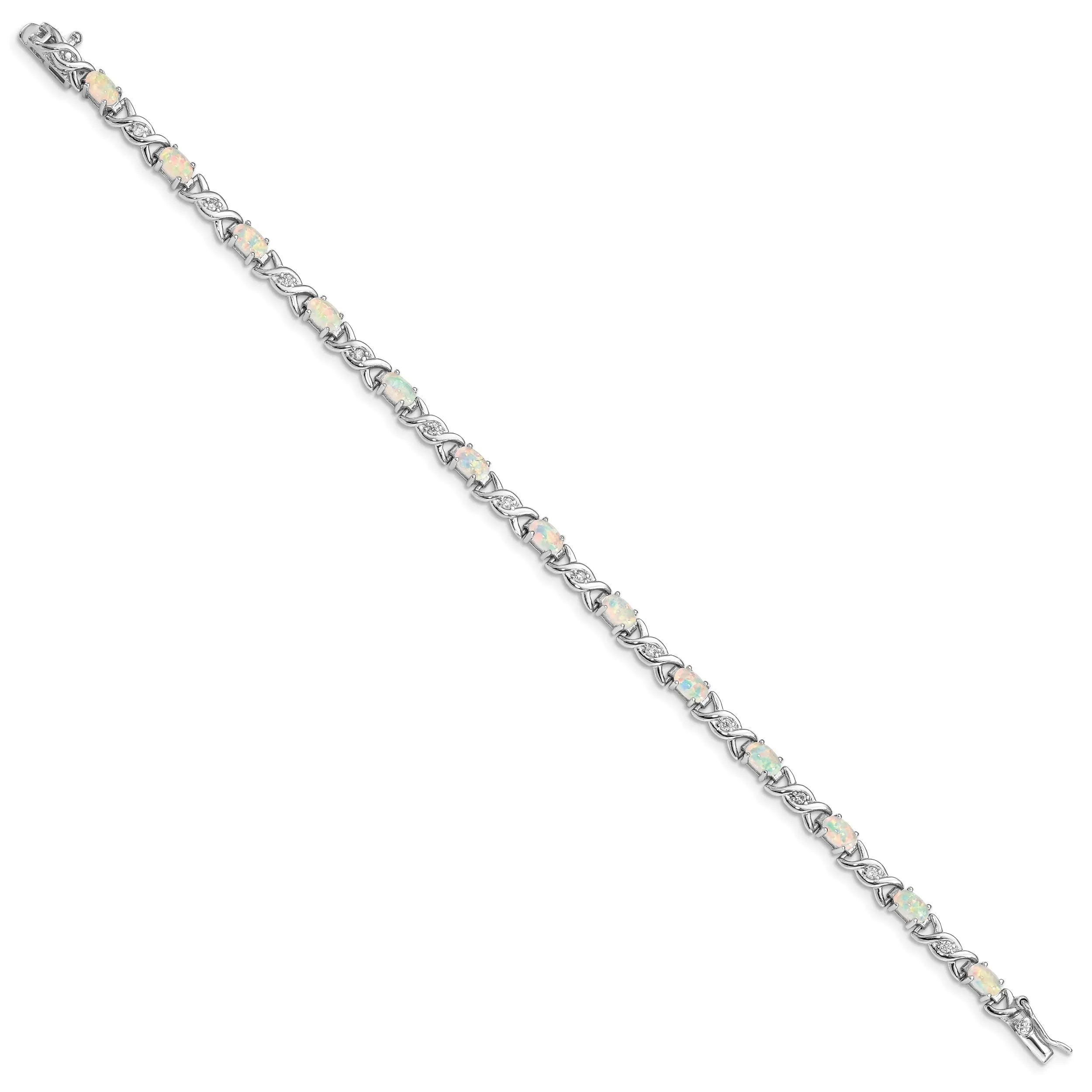 Oval White Created Opal & Diamond Prong Sterling Silver Infinity Link Bracelet sold by Zulily product image thumbnail 3