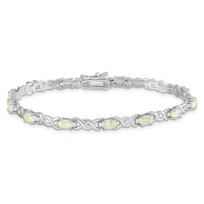 Oval White Created Opal & Diamond Prong Sterling Silver Infinity Link Bracelet made by Zulily