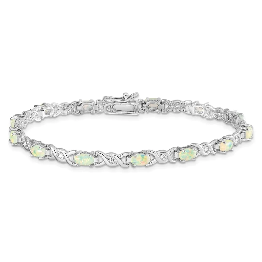 Oval White Created Opal & Diamond Prong Sterling Silver Infinity Link Bracelet sold by Zulily