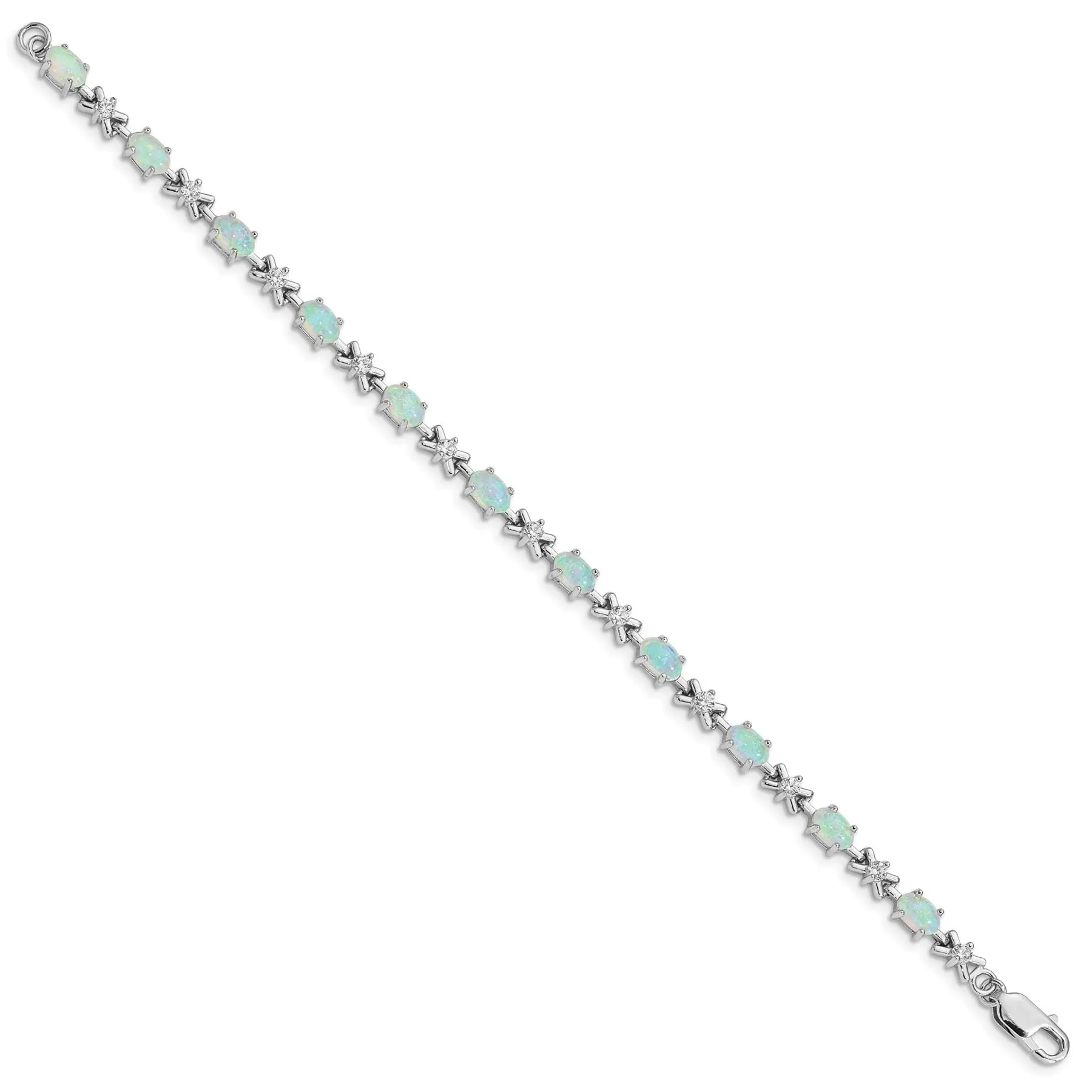 Oval White Created Opal & CZ Prong Sterling Silver X Link Bracelet sold by Zulily product image thumbnail 4