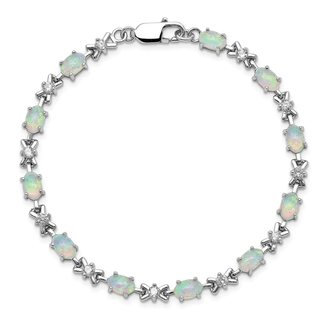 Oval White Created Opal & CZ Prong Sterling Silver X Link Bracelet sold by Zulily