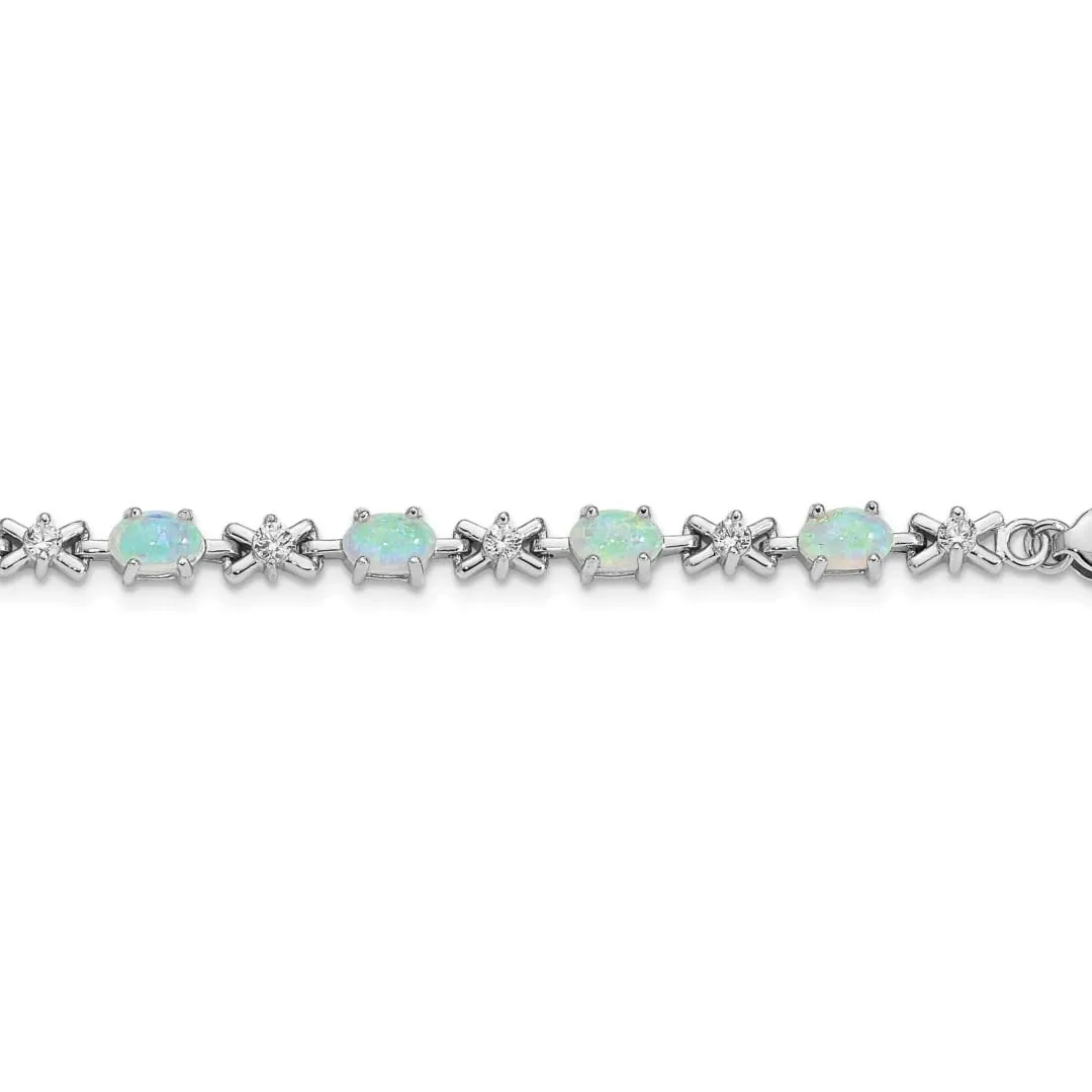 Oval White Created Opal & CZ Prong Sterling Silver X Link Bracelet sold by Zulily product image thumbnail 2