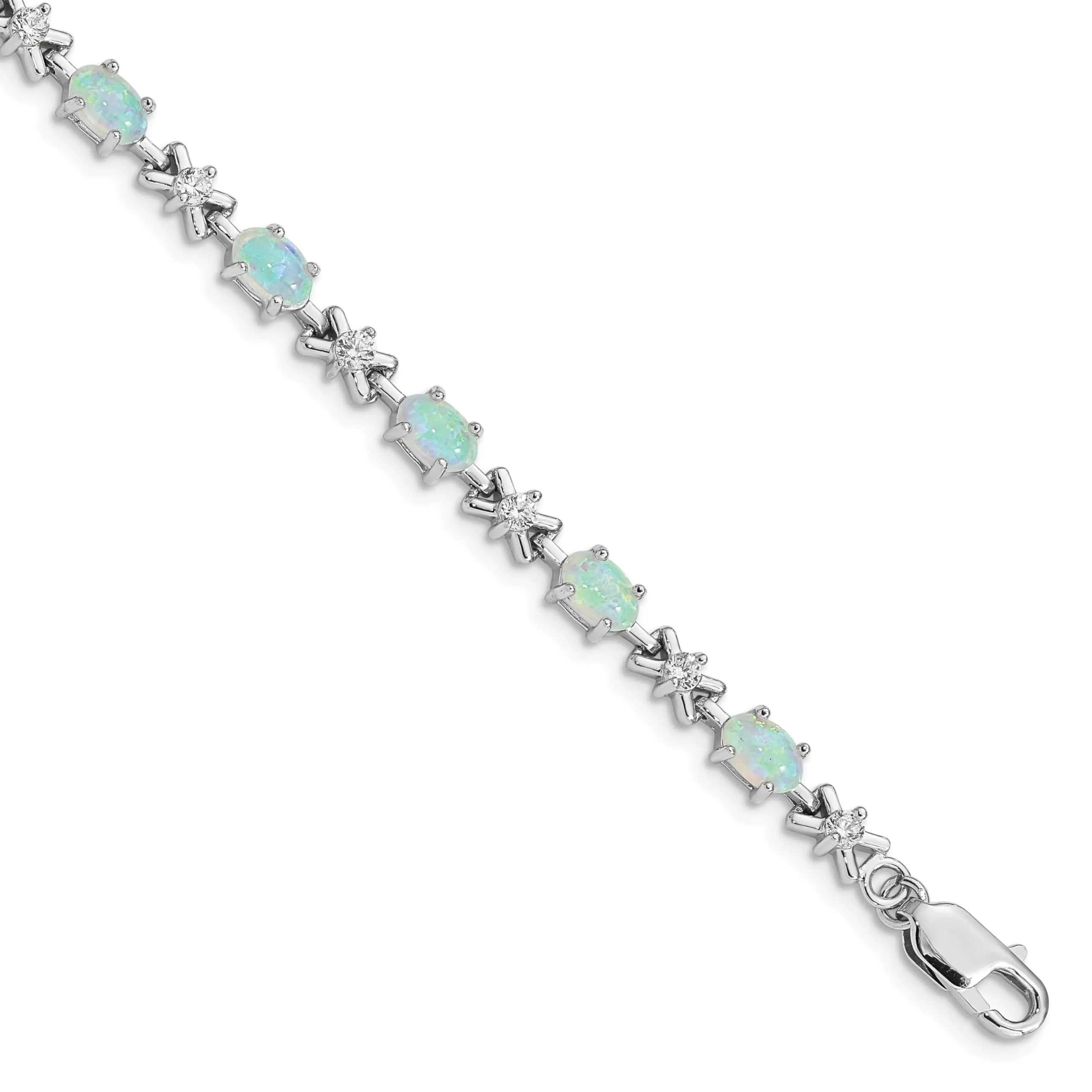 Oval White Created Opal & CZ Prong Sterling Silver X Link Bracelet sold by Zulily product image thumbnail 3