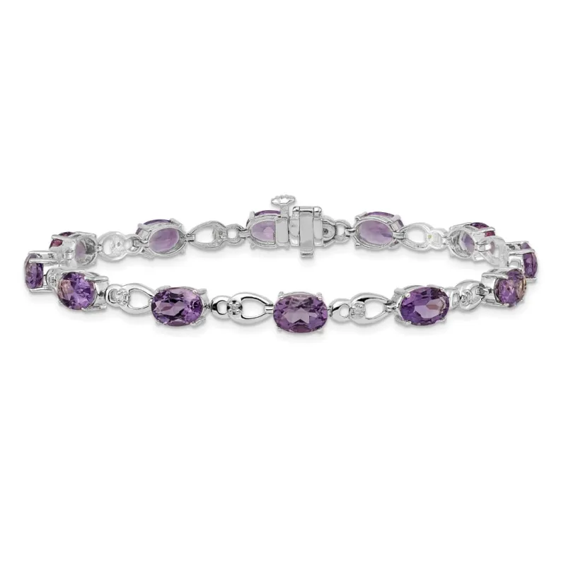Oval Purple Amethyst & Diamond Prong 14K White Gold Infinity Link Bracelet made by Zulily