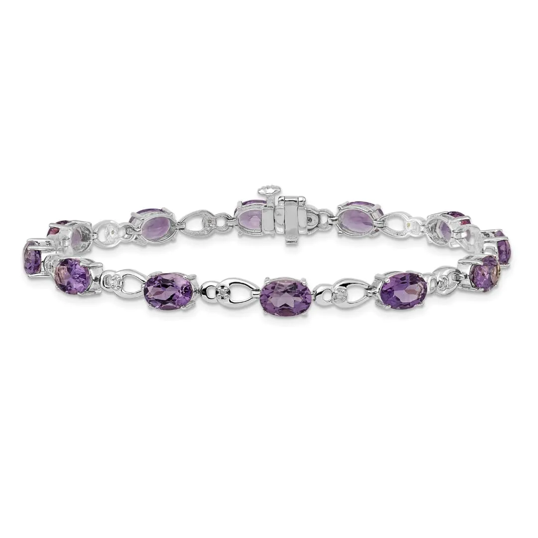 Oval Purple Amethyst & Diamond Prong 14K White Gold Infinity Link Bracelet sold by Zulily