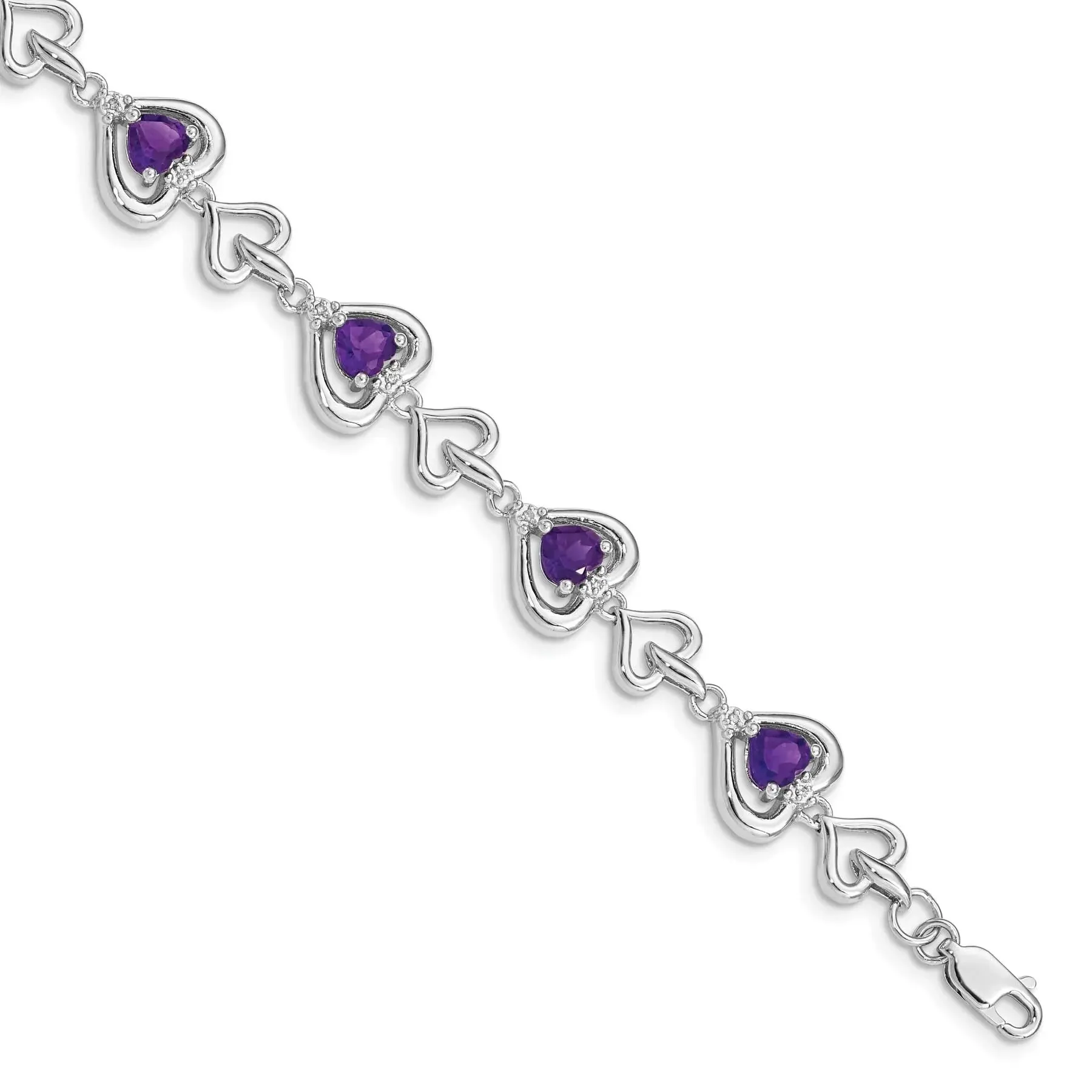 Heart Purple Amethyst & Diamond Prong Sterling Silver Heart Link Bracelet sold by Zulily product image thumbnail 3