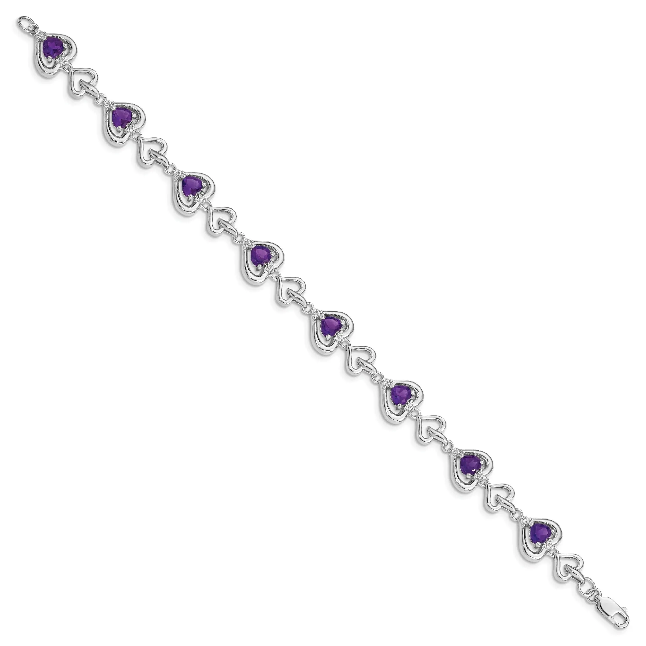 Heart Purple Amethyst & Diamond Prong Sterling Silver Heart Link Bracelet sold by Zulily product image thumbnail 4