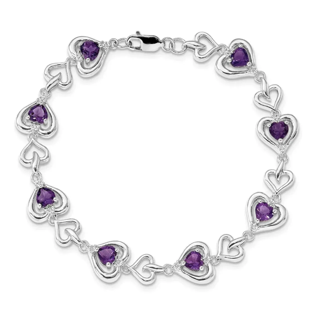 Heart Purple Amethyst & Diamond Prong Sterling Silver Heart Link Bracelet sold by Zulily