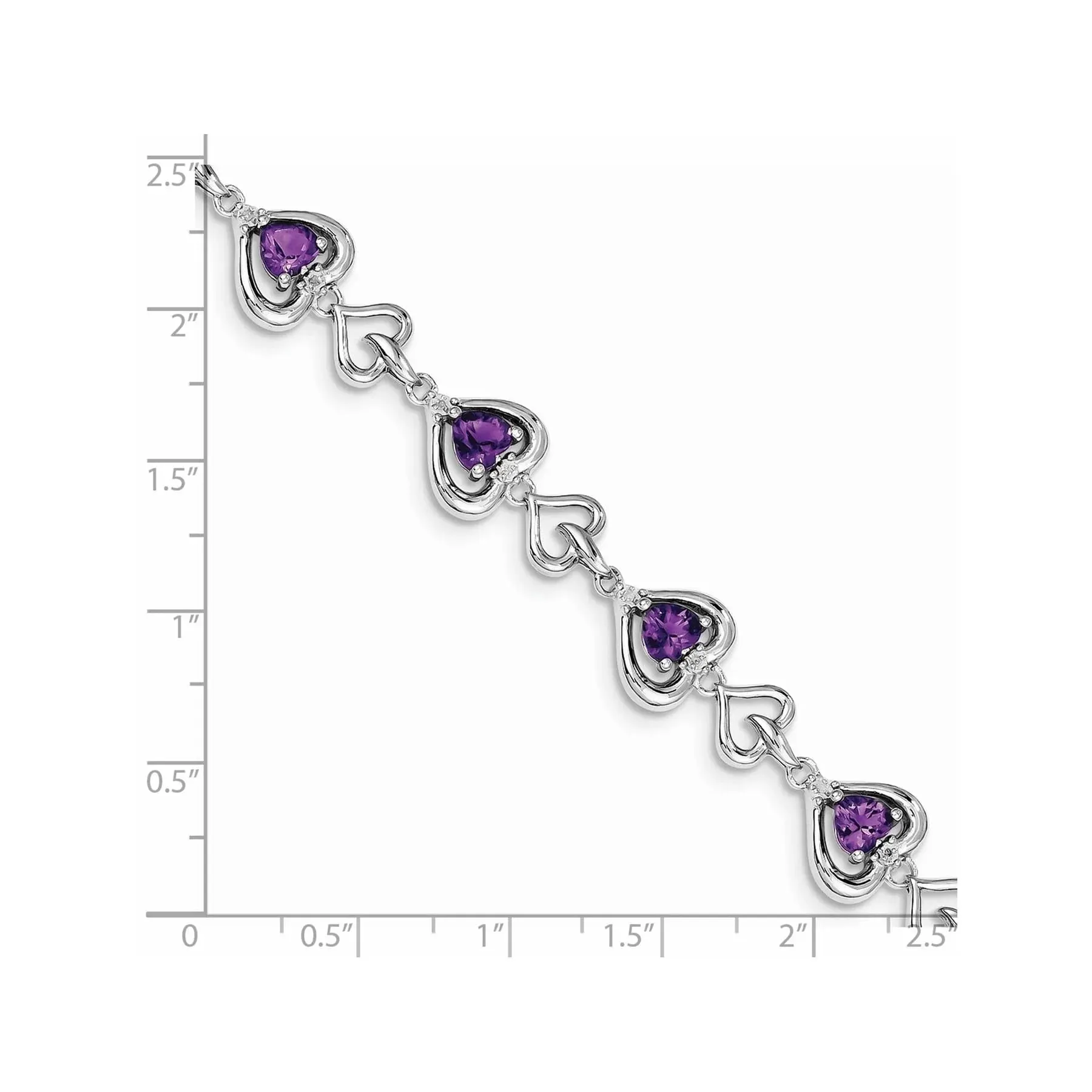 Heart Purple Amethyst & Diamond Prong Sterling Silver Heart Link Bracelet sold by Zulily product image thumbnail 5